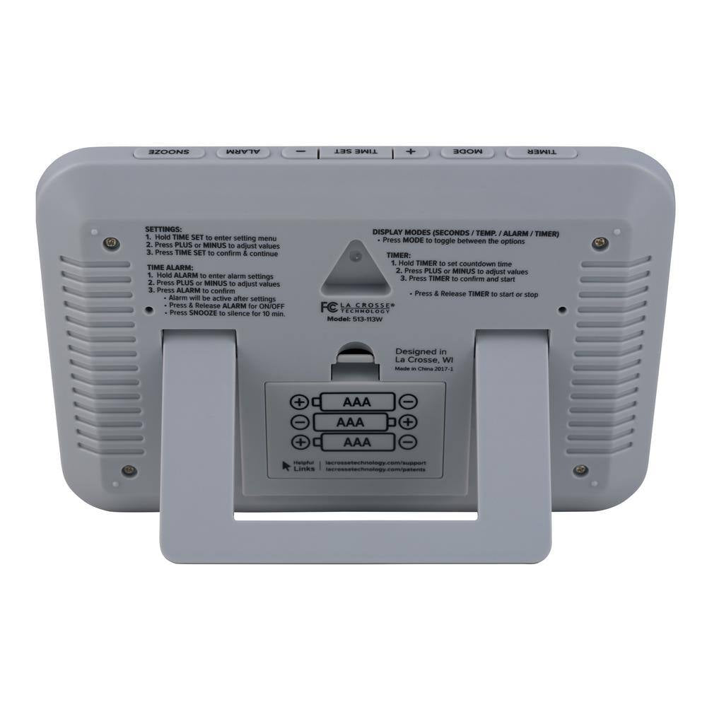 Digital White Wall Clock with Temperature and Countdown Timer
