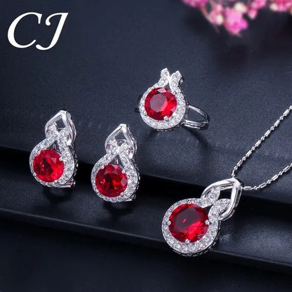 CANDICE Romantic Sterling Silver Jewelry Purple Crystal Pendants Necklace Earrings Ring Set For Women Girls