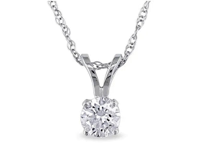 Diamond Solitaire Pendant 1/3 Carat (ctw I2-I3 , I-J) in 14K White Gold with Chain