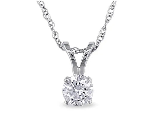 Diamond Solitaire Pendant 1/3 Carat (ctw I2-I3 , I-J) in 14K White Gold with Chain