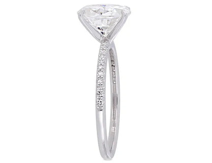 2.00 Carat (ctw) Solitaire Oval Synthetic Moissanite Engagement Ring in 14K White Gold with Diamonds 1/10 Carat (ctw I1