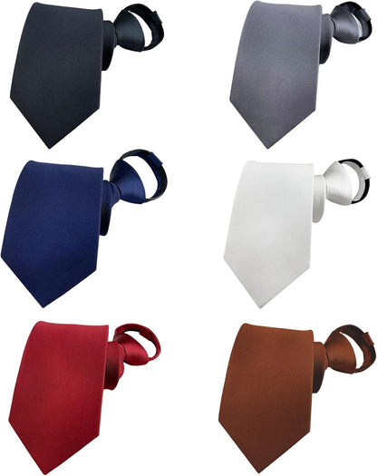 Men'S Lot 6 PCS Classic Zipper Ties Pretied Solid Color Necktie Set