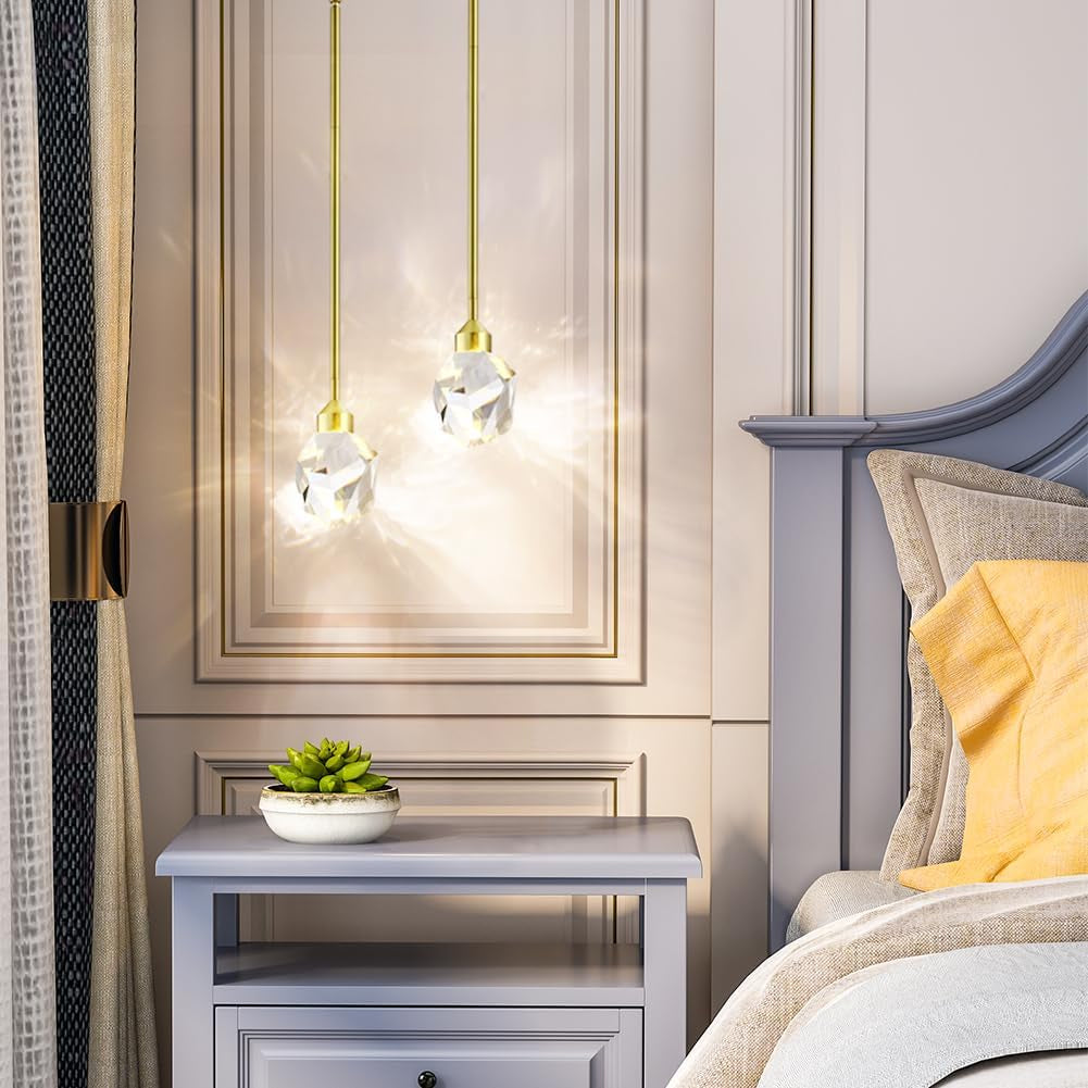 Gold Crystal Pendant Light Small Hanging Pendant Light Fixtures 8W LED Light 3 Color Temperature Adjustable 3000K-5000K-4000K Mini Single Modern Chandelier for Kitchen Island Bathroom