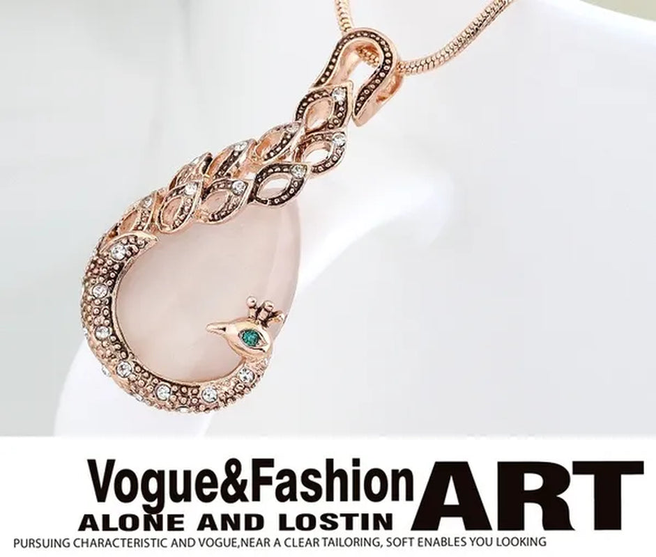 Fine Jewelry sets 2017 New Fashion KC rose Gold Filled opal Crystal Peacock Necklace Earring Wedding jewellery Set for women