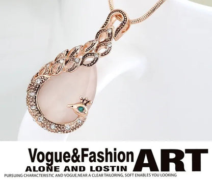 Fine Jewelry sets 2017 New Fashion KC rose Gold Filled opal Crystal Peacock Necklace Earring Wedding jewellery Set for women