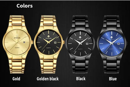 relojes hombre 2020 WWOOR Gold Watch Men Luxury Mens Quartz Wristwatch Business Watch Stainless Steel Waterproof Auto Date Clock with gift box