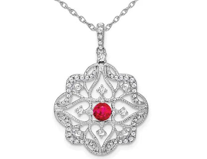 1/3 Carat (ctw) Natural Ruby Pendant Necklace in 14K White Gold with Diamonds 1/3 Carat (ctw) and Chain