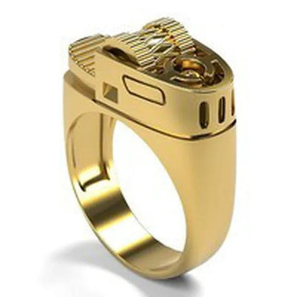 Punk Cool Style Unique Locomotive Men Fashion Brass Lighter Ring Anniversary Gift Wedding Engagement Cigarette Lighter Men's Jewelry Gift Size 6-13