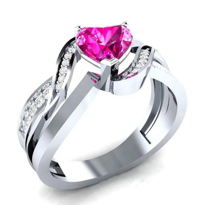 Fashion Heart Cut Purple Natural Amethyst & Diamond Ring Jewelry for Women