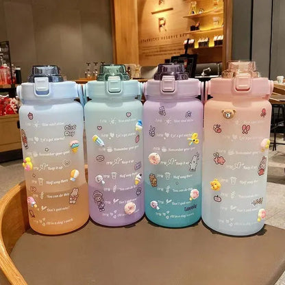 Water Bottle With Time Marker & Straw, 900ML/2000ML Large Capacity Motivational Leakproof Plastic Water Jug For Fitness Gym School Outdoor Travel Work Camping Hiking Hunting Fishing To Ensure You Drink Enough Water Daily