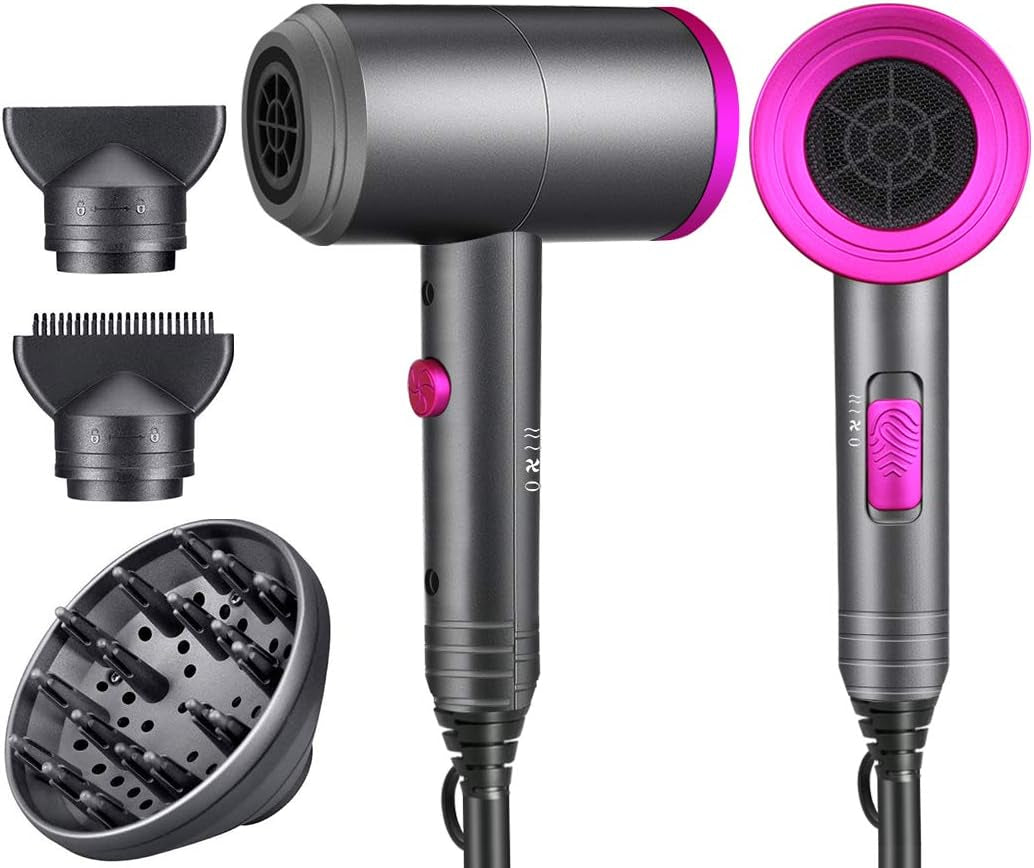 Ionic Hair Dryer, Professional Hair Blow Dryer Hot/Cold Air, 1800W Powerful AC Motor, Negative Ion Hairdryer Fast Drying, 2 Speed/3 Heating with 2 Nozzles&1 Diffuser, for Women Men Kids Salon Travel