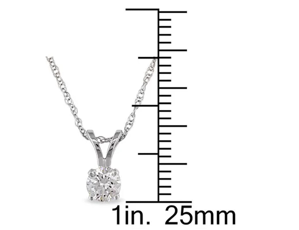 Diamond Solitaire Pendant 1/3 Carat (ctw I2-I3 , I-J) in 14K White Gold with Chain
