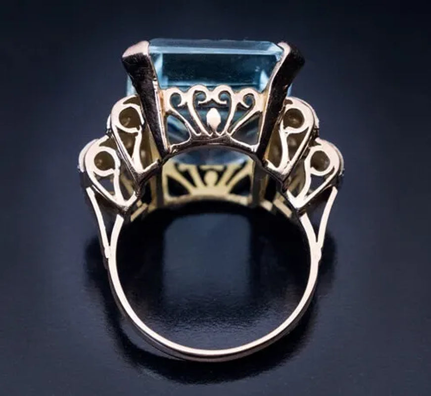 Classic Luxury Fashion Blue Gemstone Square Cut Gold Princess Elgant Lady Finger Ring Engagement Ring for Women Party Fine Jewelry Gift