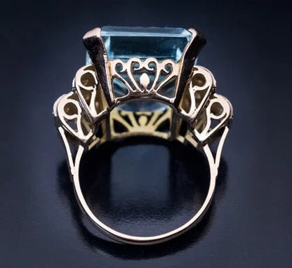Classic Luxury Fashion Blue Gemstone Square Cut Gold Princess Elgant Lady Finger Ring Engagement Ring for Women Party Fine Jewelry Gift