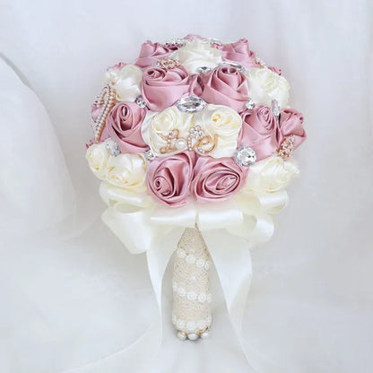 20CM Simulation Silk Rose Wedding Bouquet Diamond Pearl Brooch Bridal Bouquets Romantic Bridesmaid Holding Flowers