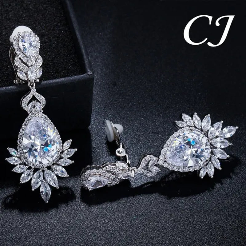 CANDICE Gorgeous Women Japanese Wedding CZ Non Hole Clips on Earrings Inlay Water Drop Clear Crystal Luxury Bridal Ear Jewelry Without Piercing