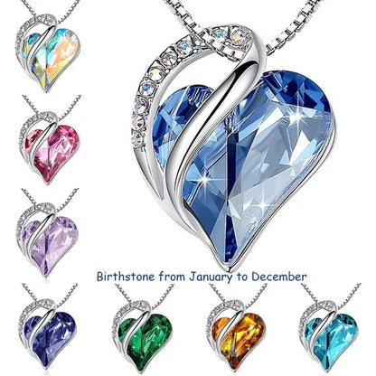 Love Heart Crystals Pendant Necklace January To December Birthstone Jewelry for Woman Blue Crystal Choker Necklace for Bridal Wedding Necklace Valentine's Day  Mother's Day Wife's Anniversary Gift