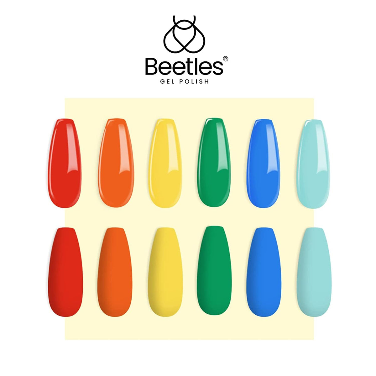 Beetles Gel Nail Polish Set, 6 Retro Colors Old School Collection Soak Off UV Gel Polish Red Yellow Blue Orange Green Gel Polish Nail Art Design Spring Manicure Kit Salon DIY Gifts for Women Girls