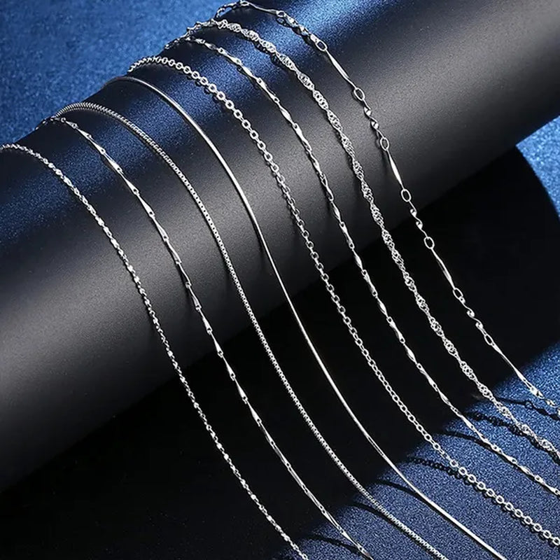 7PCS Mix 18K Gold 925 Sterling Silver Men's Link Necklace Women's Chain Jewelry Link Necklace Set Chains+Lobster Clasps 925 Tag 1/3/5/7PCS