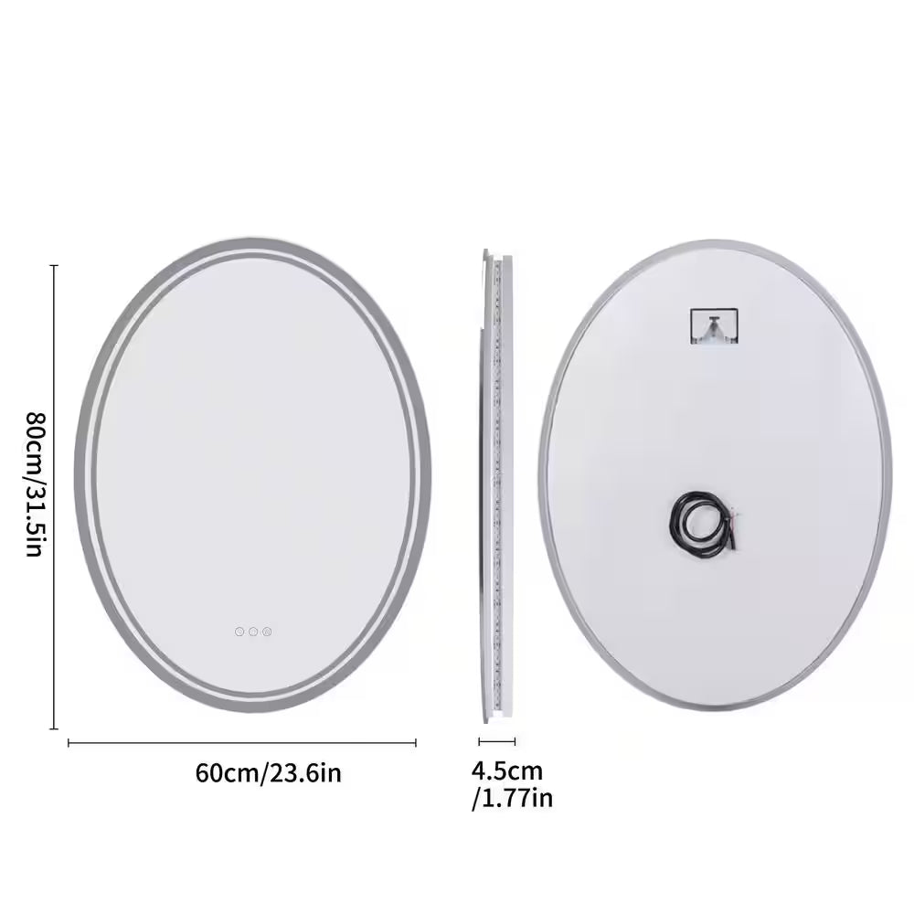 24 In. W X 32 In. H Large Oval Frameless Anti-Fog Backlit 3500-6500K Dimmable LED Wall Bathroom Vanity Mirror Hotel Spa