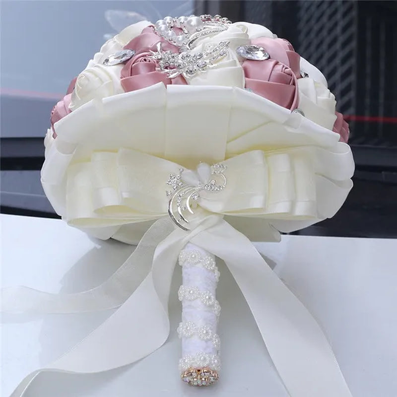 18cm Brooches Bridal Wedding Bouquet Lake Blue Ivory Sation Rose Flowers Decoration Wedding Accessories Ramos De Novia Bridesmaid Holding Bouquets