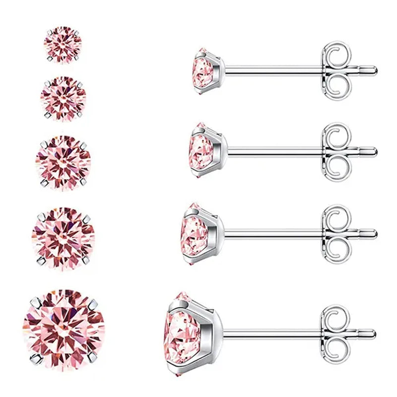 1 Pairs 3-8Mm Unisex Stud Earrings, 316L Stainless Steel round Cubic Zirconia Stud Earring, Ear Cartilage Piercing Earrings 9 Zircon Colors