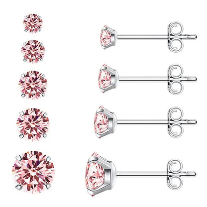 1 Pairs 3-8Mm Unisex Stud Earrings, 316L Stainless Steel round Cubic Zirconia Stud Earring, Ear Cartilage Piercing Earrings 9 Zircon Colors