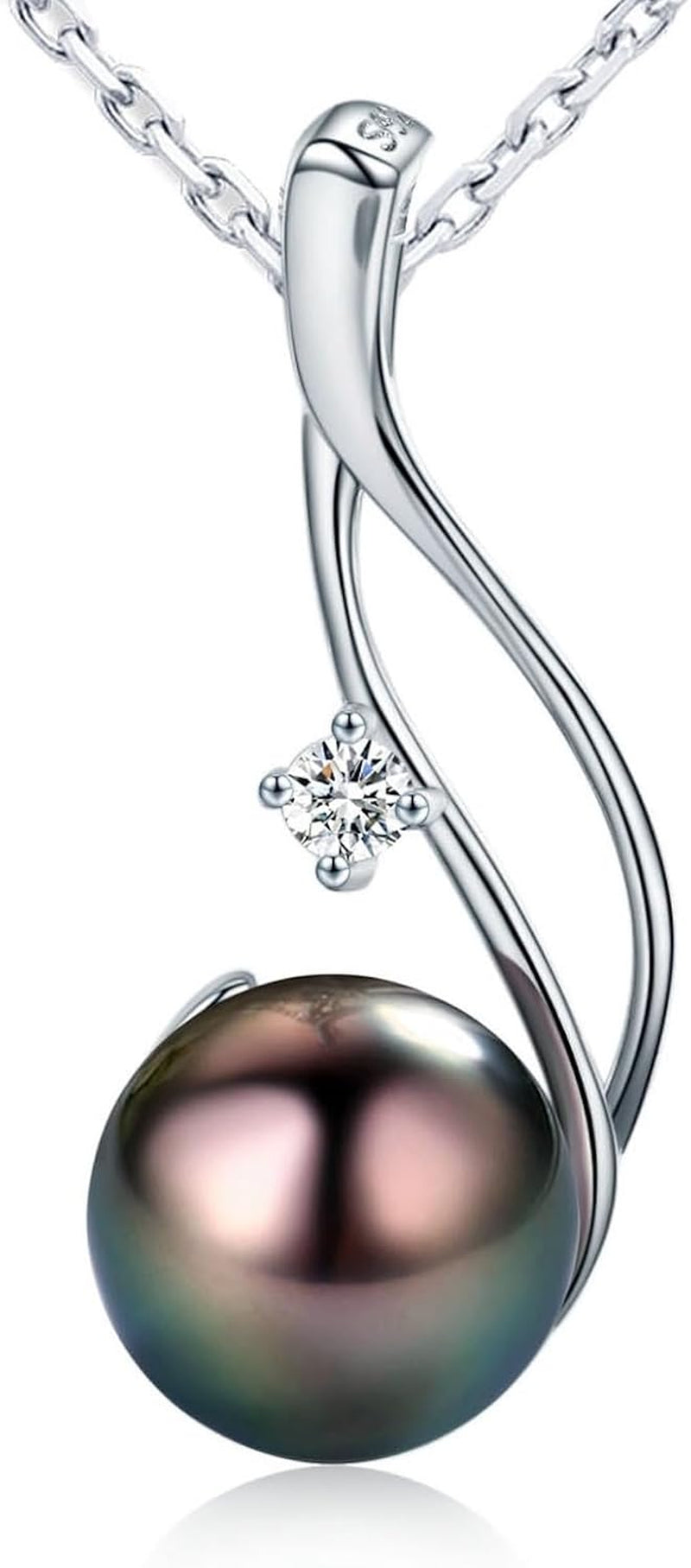 Tahitian Black Pearl Pendant Necklace 18K Gold over Sterling Silver 19 Inch Adjustible Chain - Real Black Pearls Jewelry Gifts for Women Wife Mom Daughter