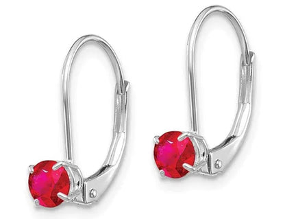 Natural Red Ruby 3/4 Carat (ctw) Leverback Earrings in 14K White Gold