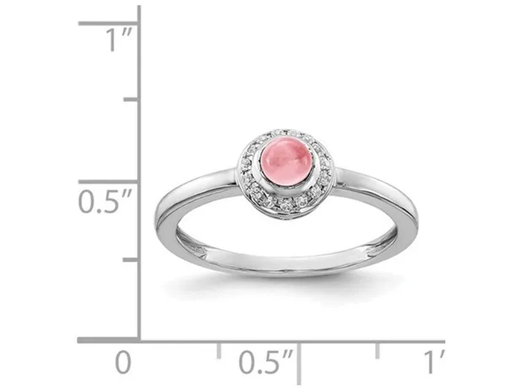 1/2 Carat (ctw) Pink Tourmaline Cabochon Ring in 14K White Gold with Accent Diamonds