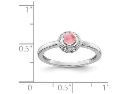 1/2 Carat (ctw) Pink Tourmaline Cabochon Ring in 14K White Gold with Accent Diamonds