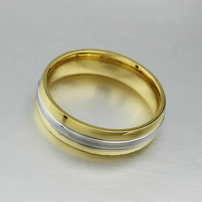 18k Gold Plated Silver Stripe CZ Wedding Band Engagement Promise Ring Men/Women's Stainless Steel Jewelry