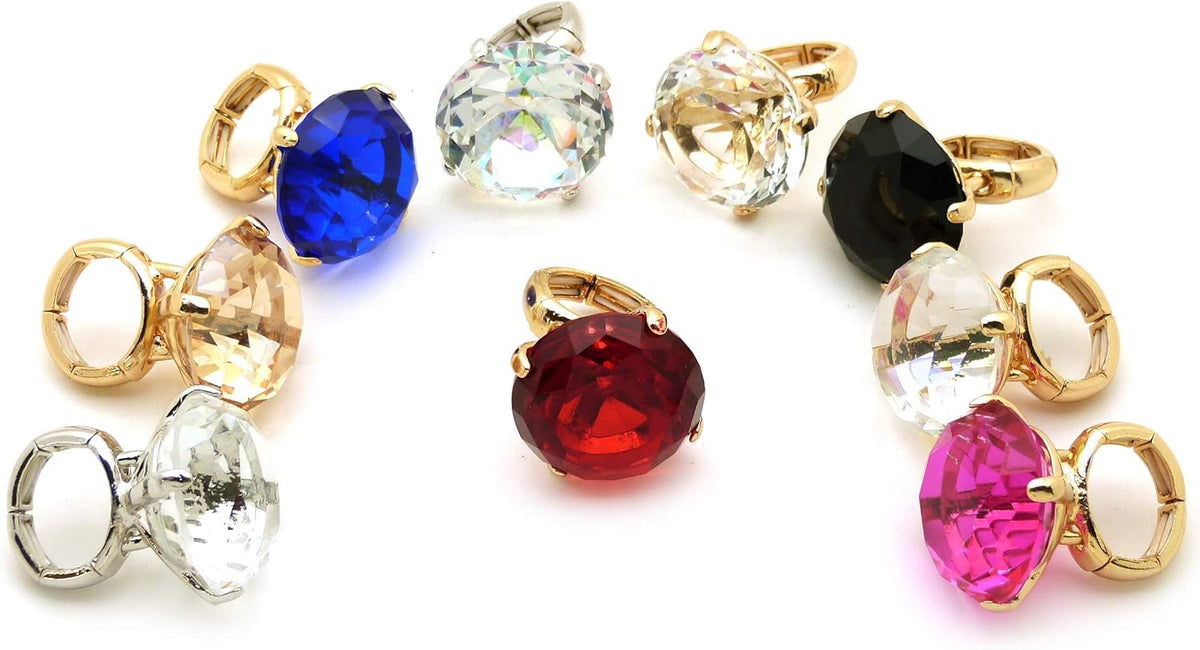 Women'S Extra Big Crystal Colorful Stone Stretch Ring