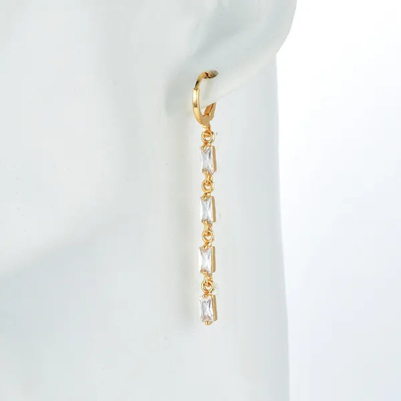 Women Rainbow Cubic Zirconia CZ Linear Dangle Earrings Jewelry