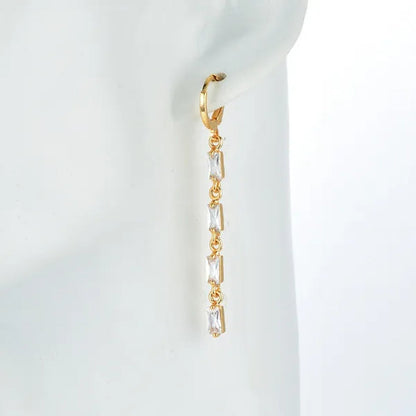 Women Rainbow Cubic Zirconia CZ Linear Dangle Earrings Jewelry