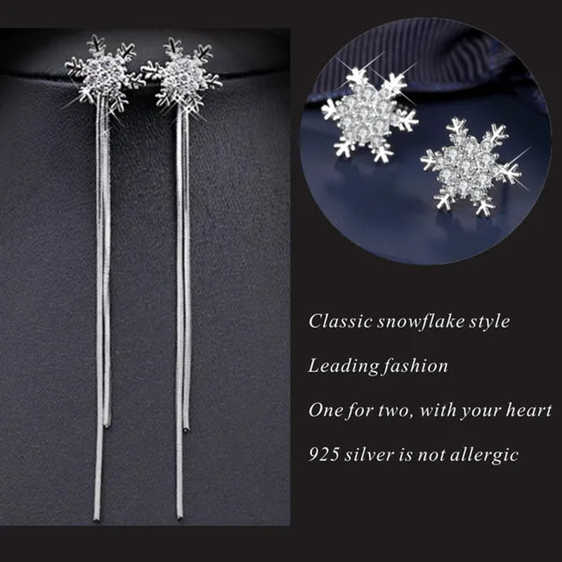 Exquisite 925 Sterling Silver Diamond Earrings Tassel Earrings Snowflake Earrings A Pair of Earrings Suitable for Women's Wedding Bride Princess Engagement Crystal Pendant Earrings Party Jewelry Lover Gift
