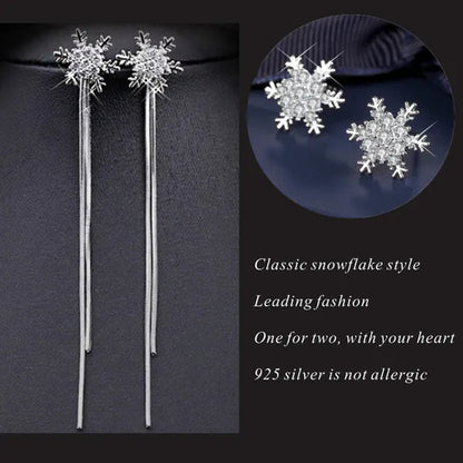 Exquisite 925 Sterling Silver Diamond Earrings Tassel Earrings Snowflake Earrings A Pair of Earrings Suitable for Women's Wedding Bride Princess Engagement Crystal Pendant Earrings Party Jewelry Lover Gift