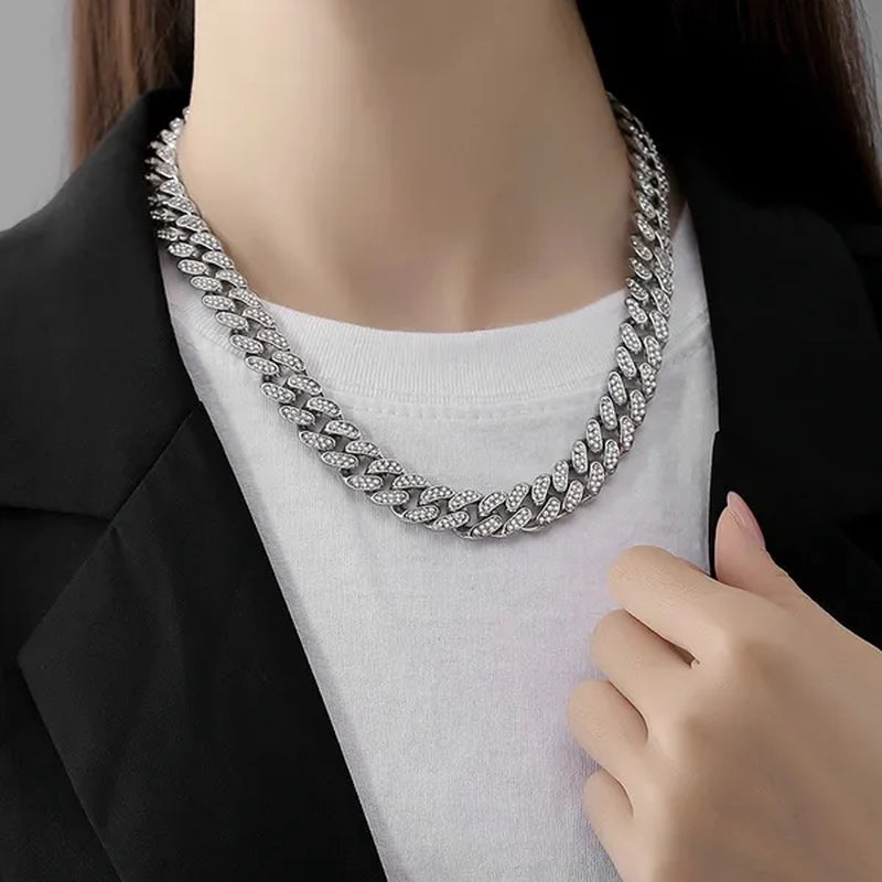 Fashion Hip Hop Iced Out Diamond Full Miami Curb Cuban Chain CZ Bling Rapper Necklaces for Women Men Jewelry
