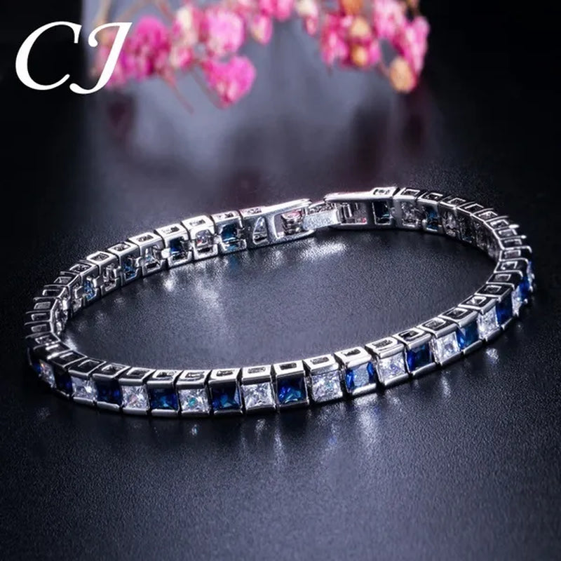 CANDICE Elegant Red Cubic Zirconia Setting Square Women Chain Bracelet Bangle for Birthday Gift