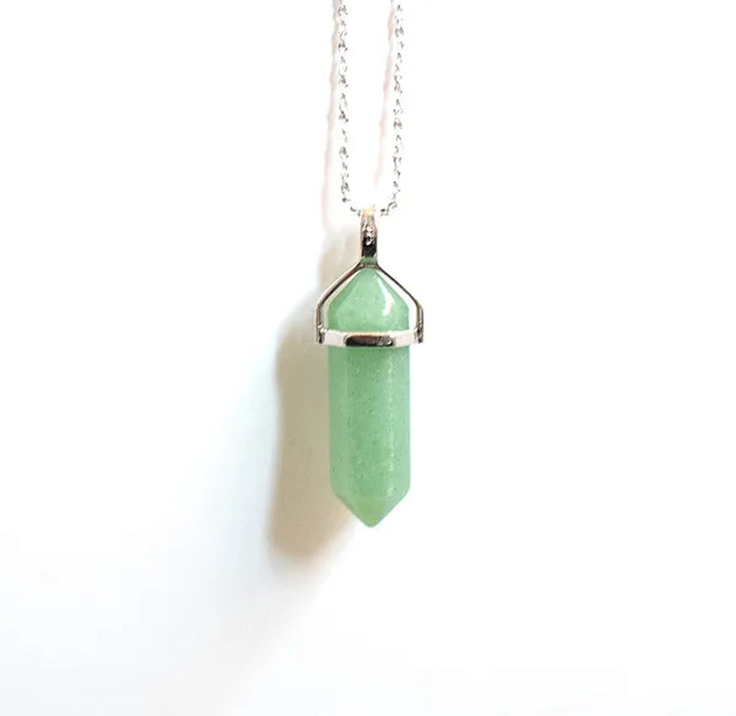S925 Sterling Silver Chain Green Aventurine Crystal Healing Point Semi-precious Gemstone Pendant Necklace for Women