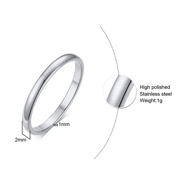 2mm Stainless Steel Thin Ring Rose Gold Black For Women Men Minimalist Ring Jewelry Party Simple Fashion Gift Size 3 To 12
