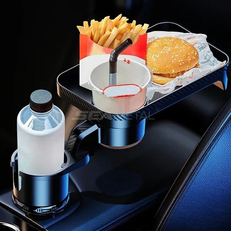 Multifunctional Car Cup Holder with Detachable Tray 360° Rotating Adjustable Car Food Eating Tray Table 3in1 Car Seat Cup Holder Water Bottle Drink Coffee Cleanse Storage