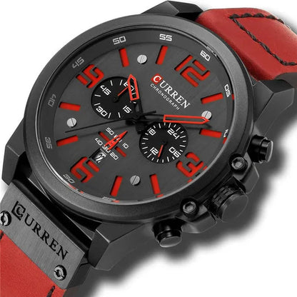 CURREN Men Quartz Watch Army Military Water-proof Calendar Chronograph Wristwatch Leather Strap Male Sport Watches