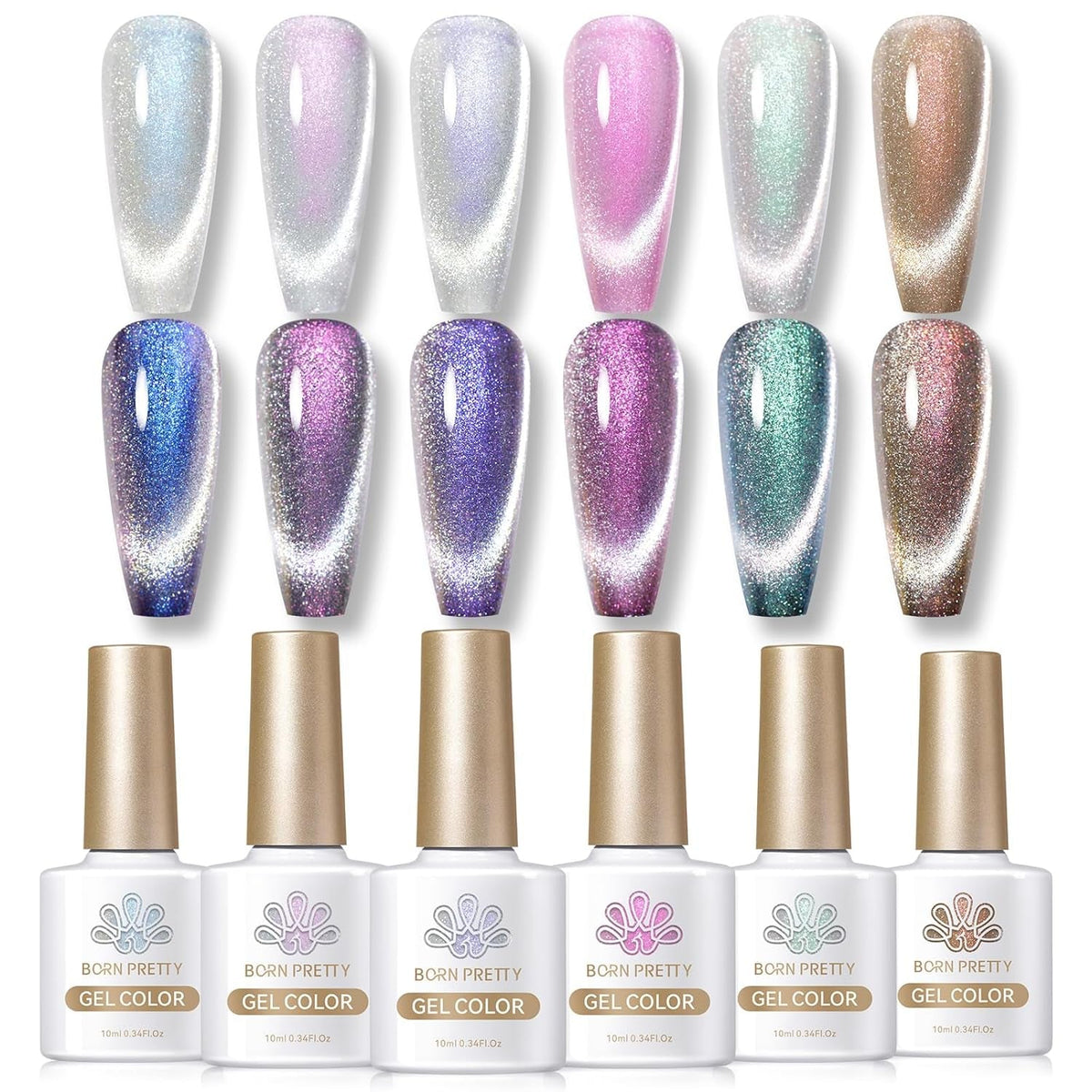 Cat Magnetic Gel Nail Polish Set Auroras 9D Cat Magnetic Eye Glitter Gel Polish Nail Art Manicure Collection Gift 6PCS