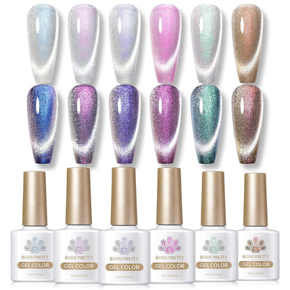 Cat Magnetic Gel Nail Polish Set Auroras 9D Cat Magnetic Eye Glitter Gel Polish Nail Art Manicure Collection Gift 6PCS