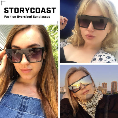 Square Sunglasses for Women Men Fashion Big Frame Flat Top Sun Glasses Mirror Lens