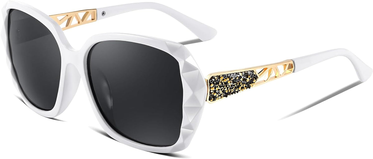 Polarized Women Square Sunglasses Sparkling Composite Shiny Frame B2289