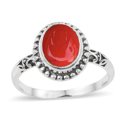 925 Sterling Silver Ring for Womens, Coral Gemstone Unique Handcrafted Ring