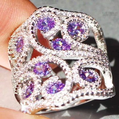 Silver White Sapphire & Tanzanite Birthstone Gemstones Engagement Wedding Anniversary Heart Ring