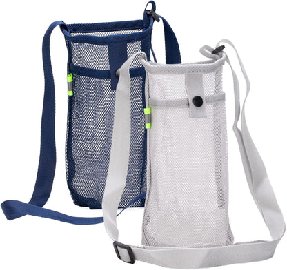 2 Pack Portable Water Bottle Bag with Adjustable Shoulder Strap - Foldable Lightweight Beach Water Bottle Sling Bag for Sports Gym Hiking Camping Walking